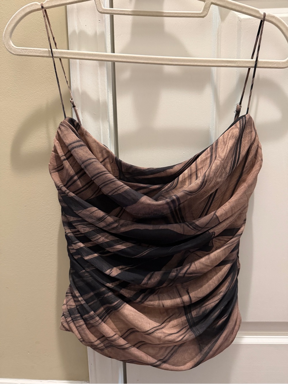 Zara Cowl Neck Bustier Strappy Top in Taupe & Black